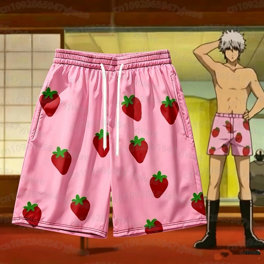Anime Cosplay Anime - 2026 Erkek Pembe Çilek Desenli Kısa
