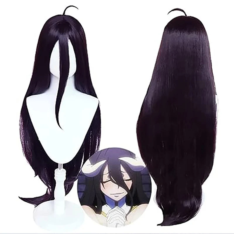 Anime Cosplay Long Black Hair - Cos albedo Siyah Mor Uzun Düz