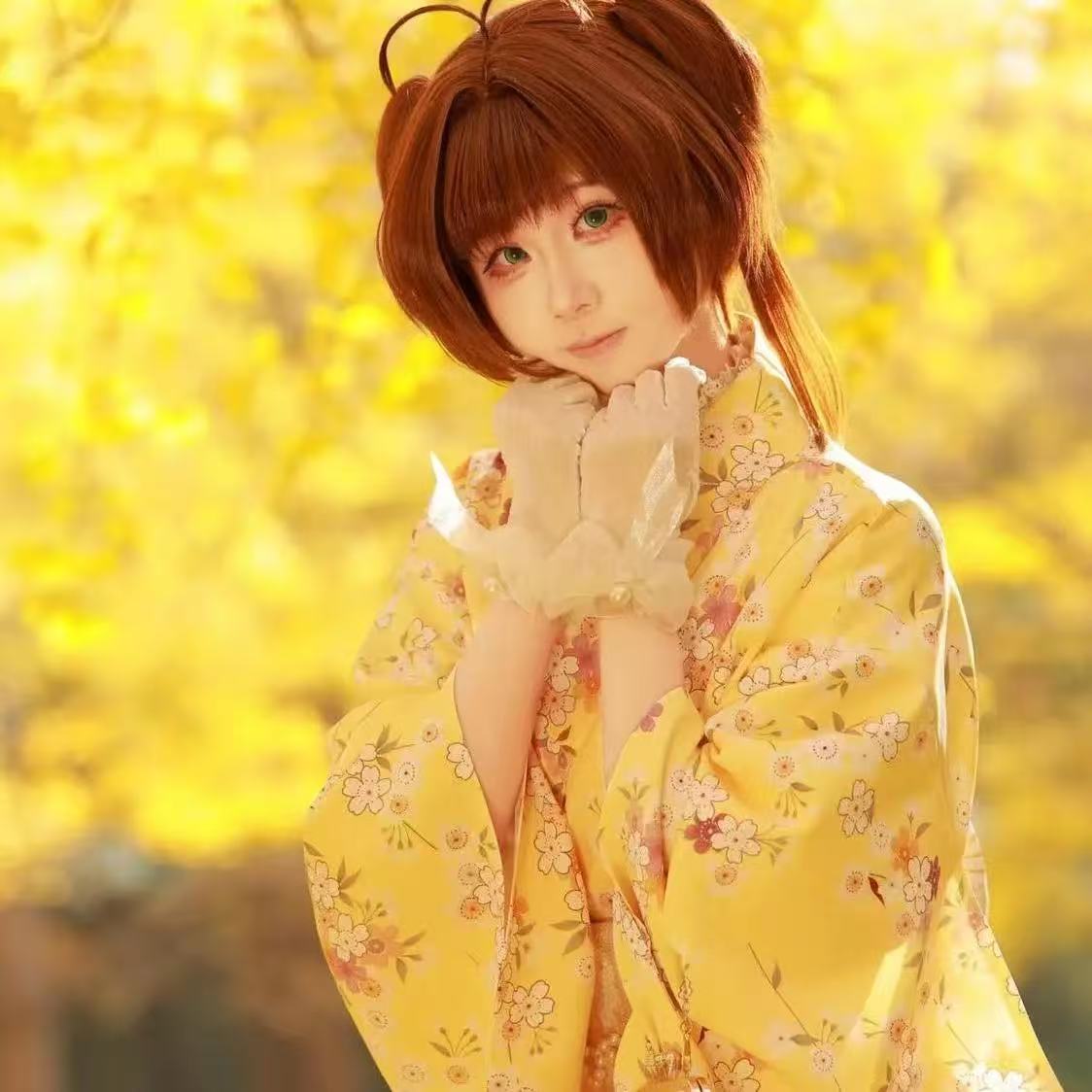 Asian Cosplay Anime - Kızlar için sevimli Anime Kimono Sarı
