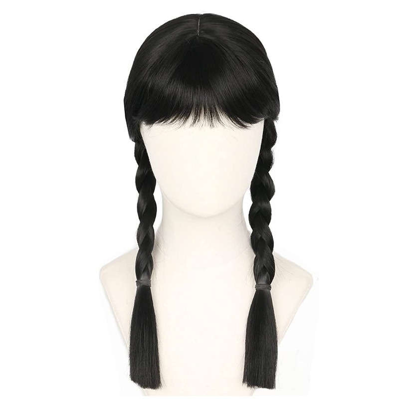 Anime Cosplay Long Black Hair - Cosplay Addams Ailesi Siyah Uzun Örgülü